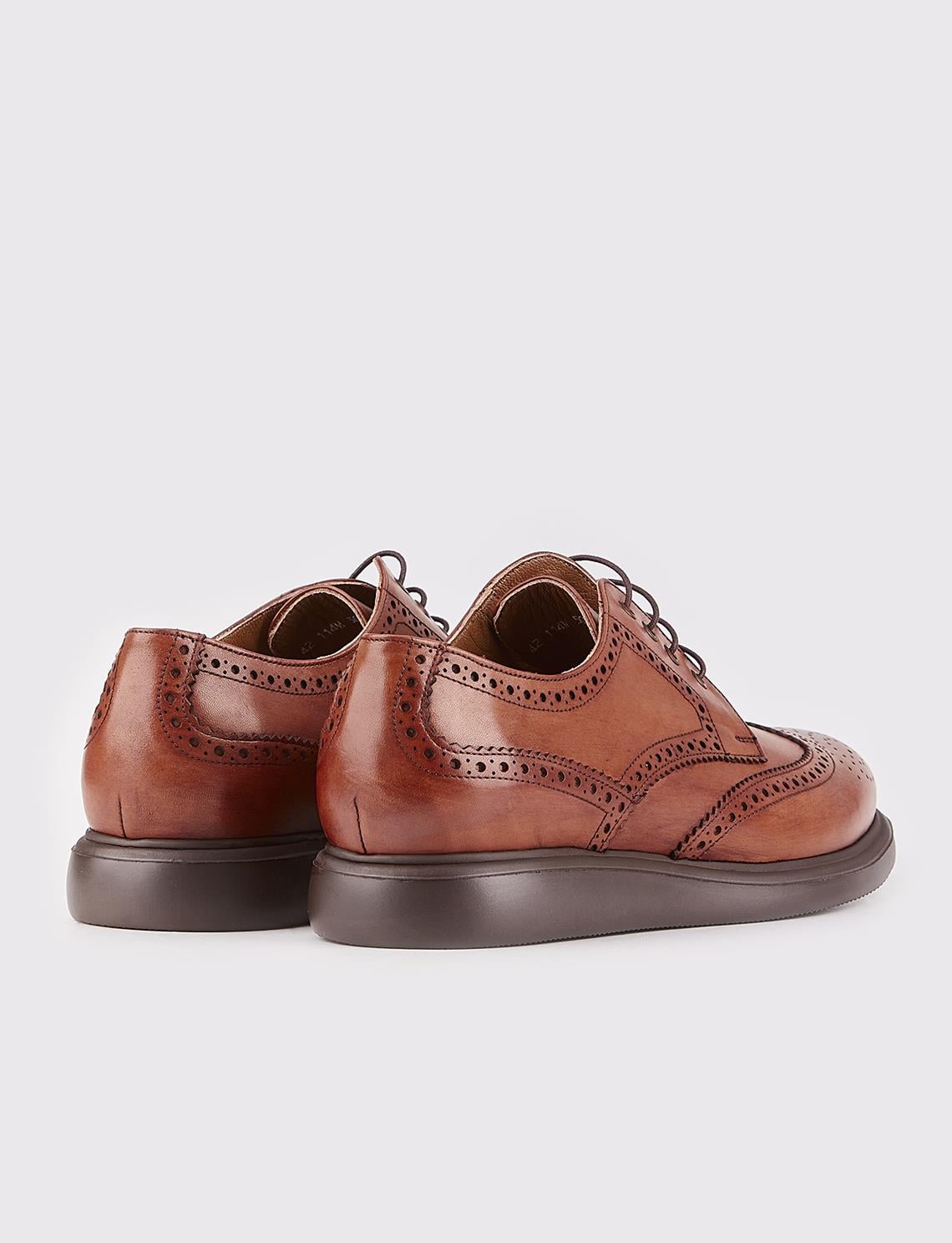 Genuine Leather Men's Casual Shoes with Gel Sole and Tan Lace-up