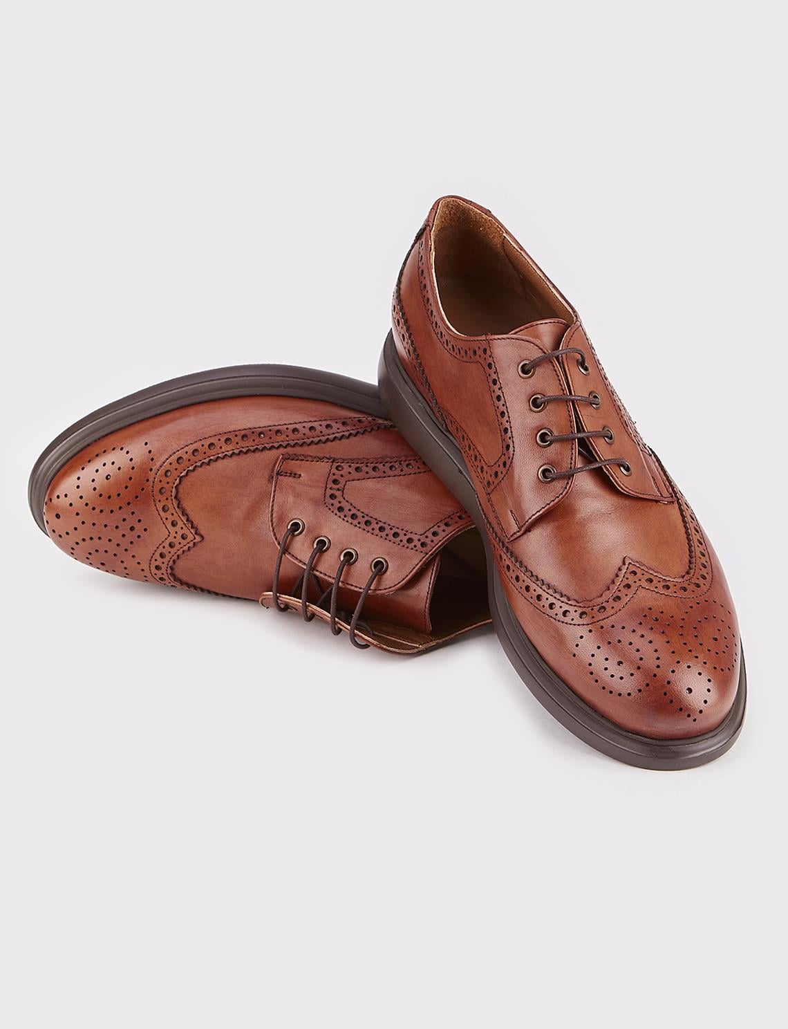 Genuine Leather Men's Casual Shoes with Gel Sole and Tan Lace-up