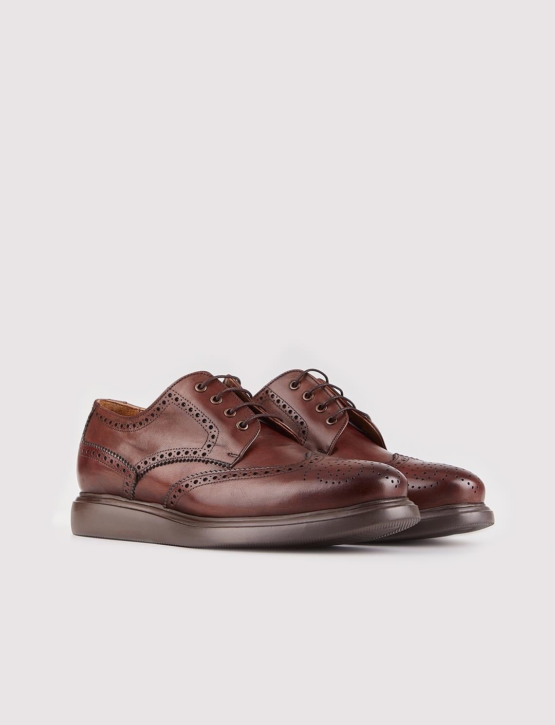 Eva Sole Genuine Leather Textured Brown Lace-up Men's Casual Shoes