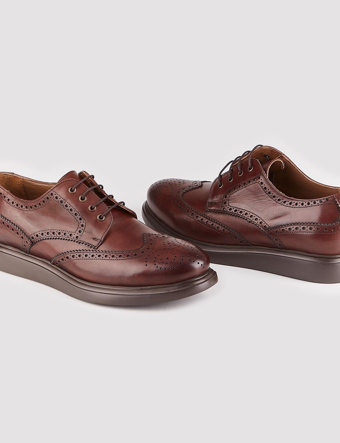 Eva Sole Genuine Leather Textured Brown Lace-up Men's Casual Shoes