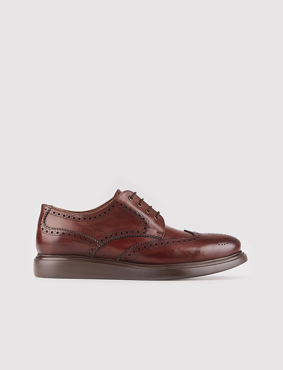 Eva Sole Genuine Leather Textured Brown Lace-up Men's Casual Shoes