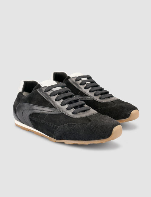 100% Genuine Leather Black Suede Lace-up Women's Sneaker