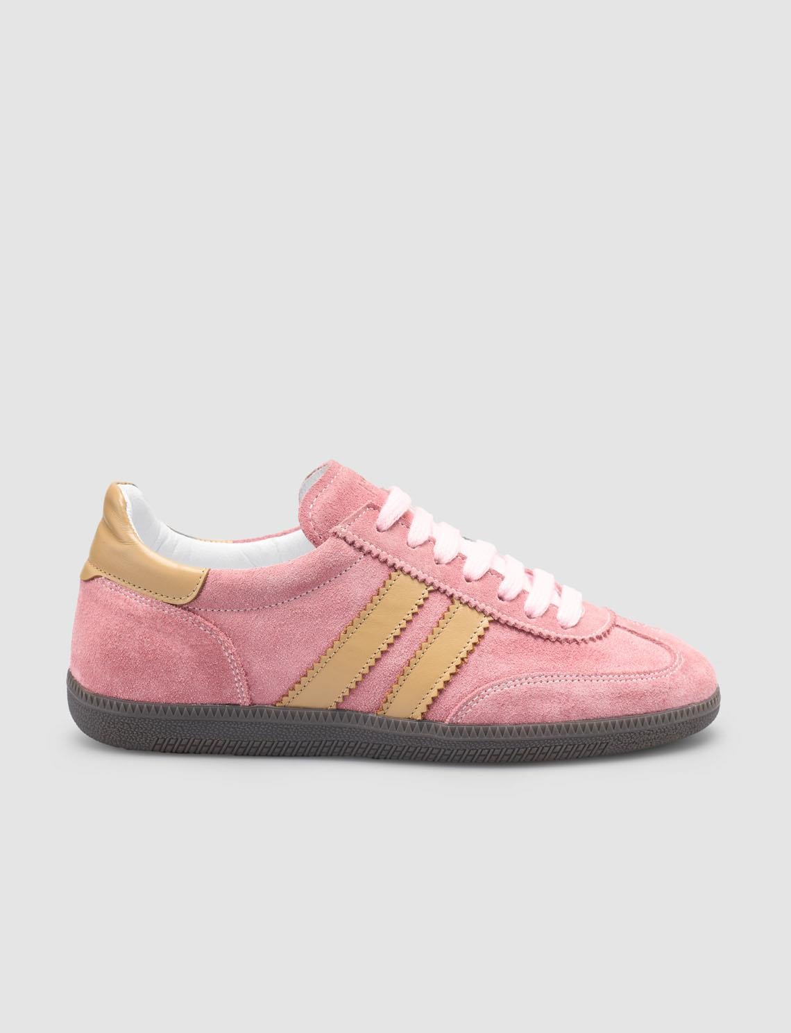 100% Genuine Leather Pink Lace-up Women's Sneaker