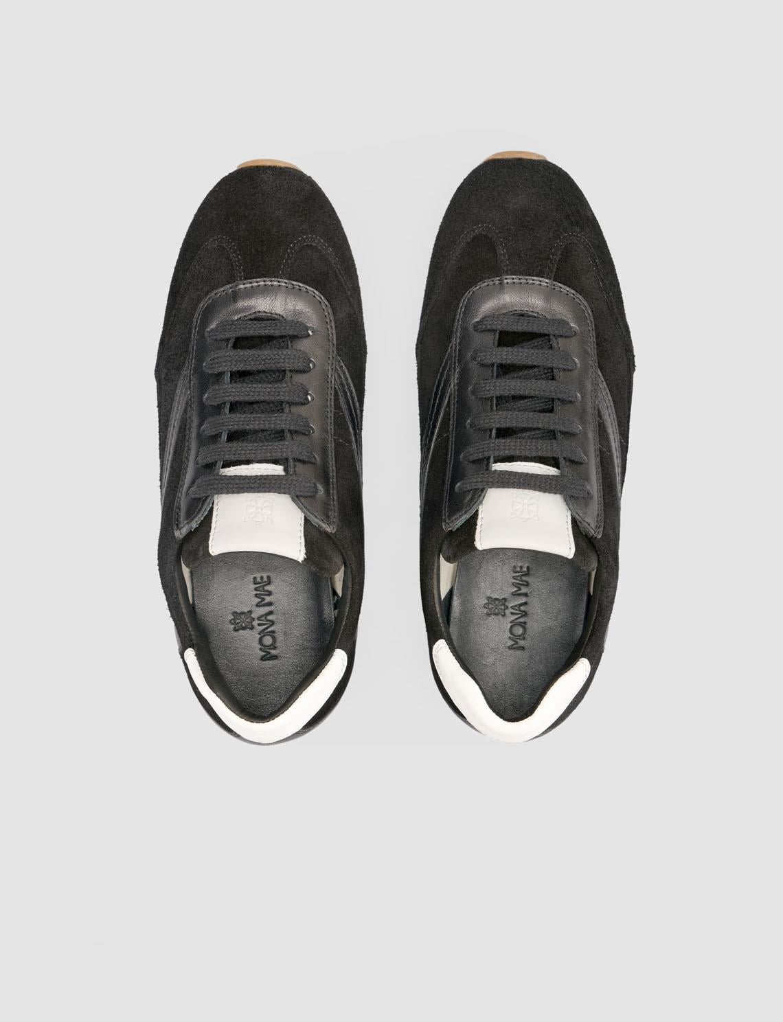100% Genuine Leather Black Suede Lace-up Women's Sneaker