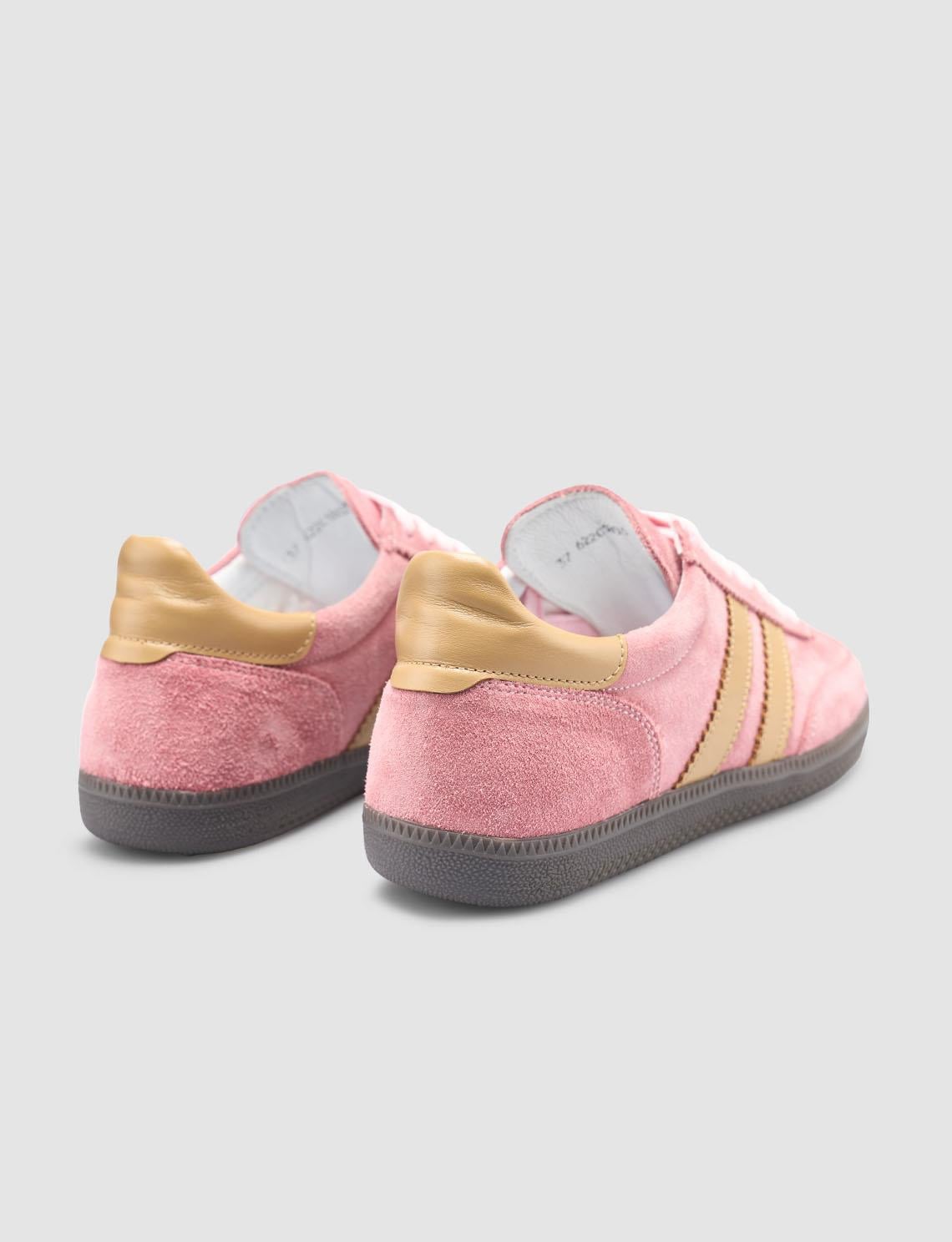 100% Genuine Leather Pink Lace-up Women's Sneaker