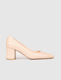 Women's Genuine Leather Beige Chunky Heel Shoes