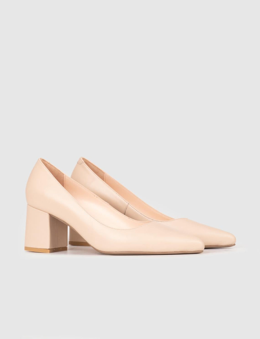 Women's Genuine Leather Beige Chunky Heel Shoes