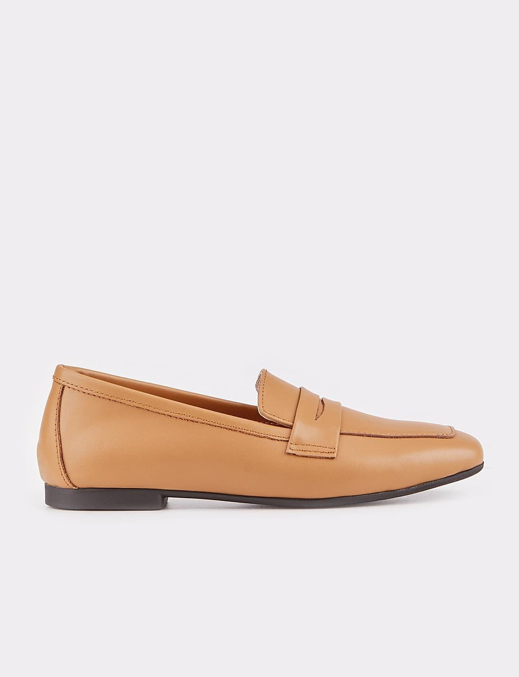 Women's Genuine Leather Tan Loafer Shoes