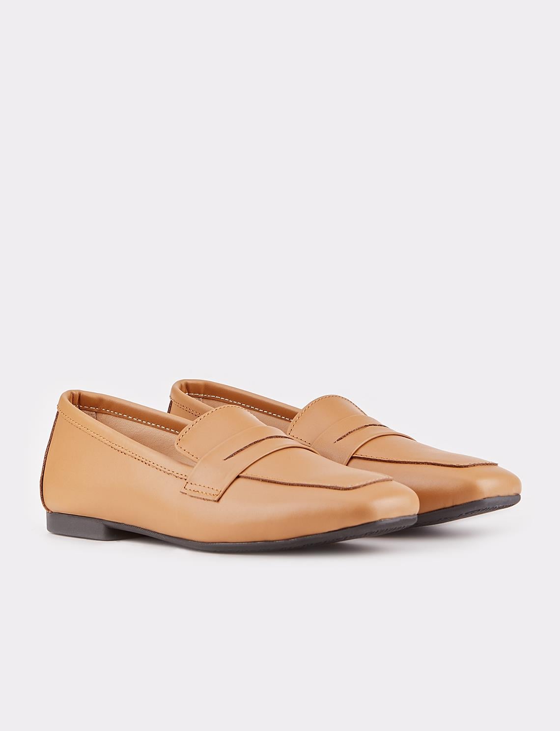 Women's Genuine Leather Tan Loafer Shoes