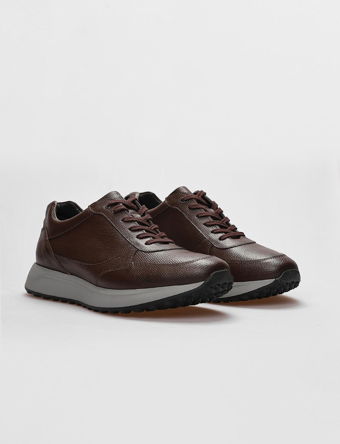 Genuine Leather Brown Lace-up Men's Athletic Shoes