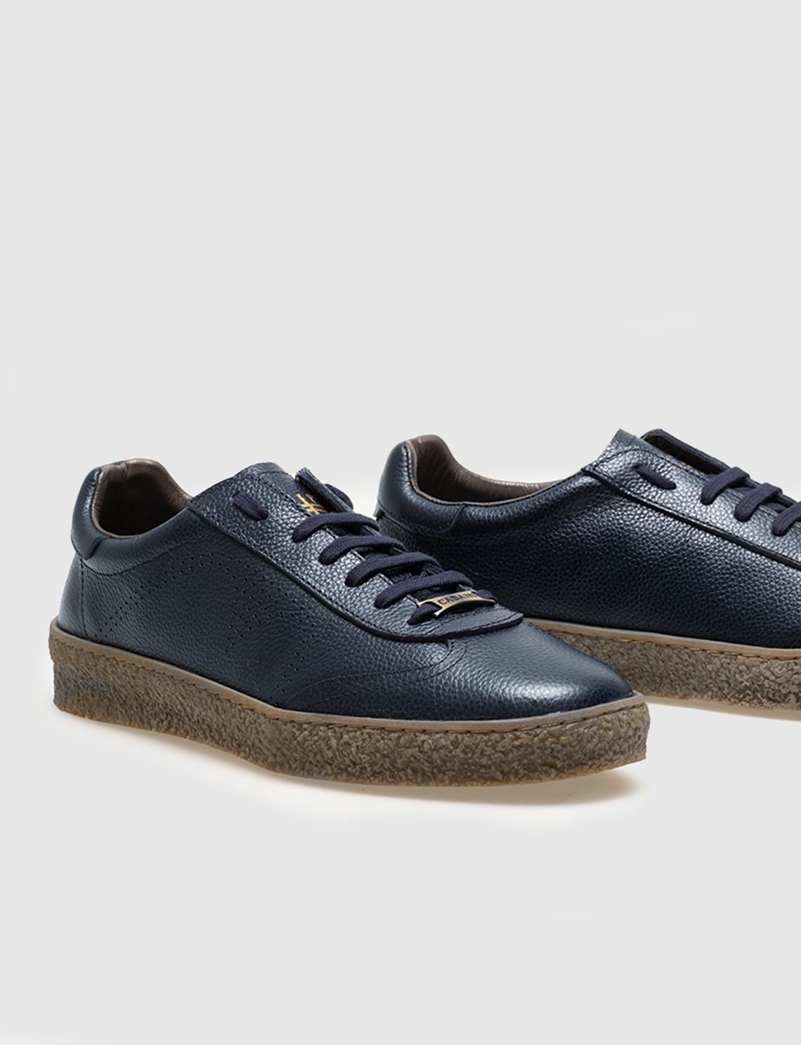 Navy Blue Men's Athletic Shoes with Rubber Sole and Genuine Leather Laces