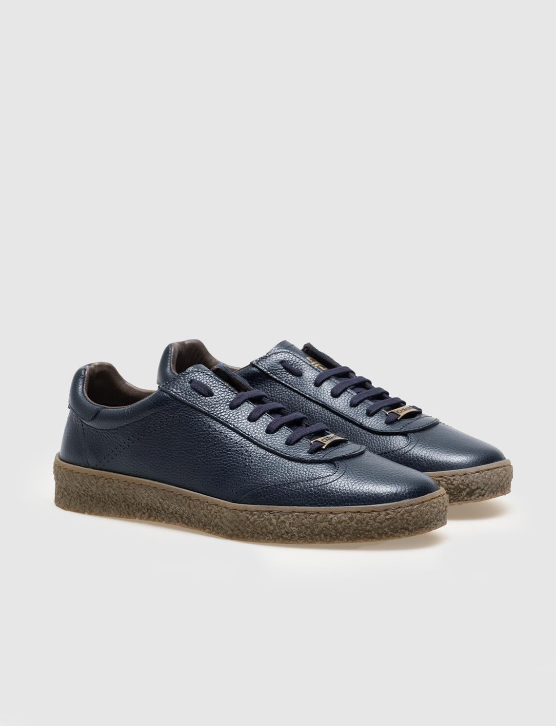 Navy Blue Men's Athletic Shoes with Rubber Sole and Genuine Leather Laces