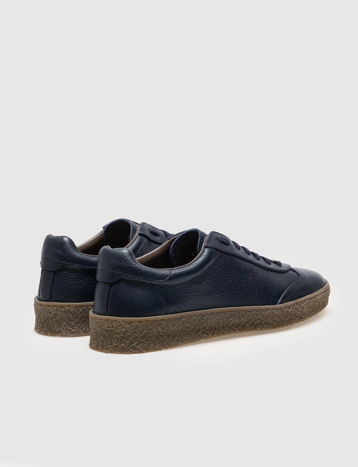 Navy Blue Men's Athletic Shoes with Rubber Sole and Genuine Leather Laces