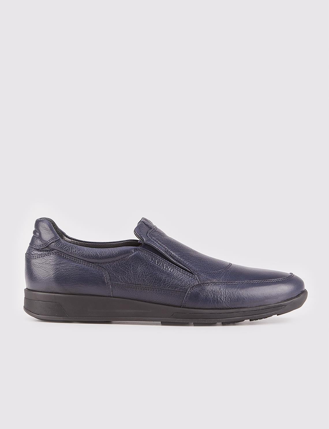 Men's Casual Shoes in Navy Blue, Genuine Leather with Rubber Sole