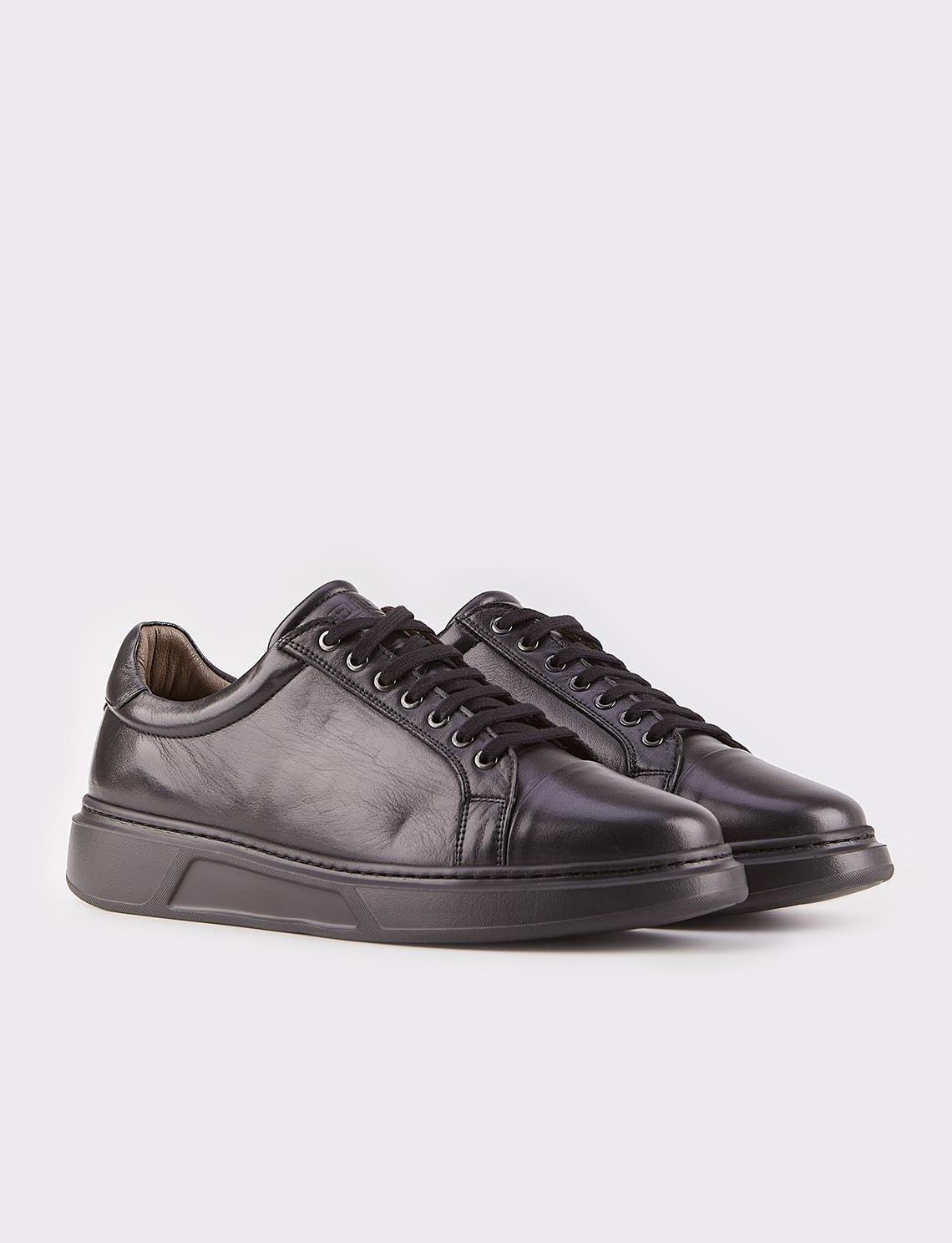 Eva Sole Genuine Leather Black Lace-up Men's Athletic Shoes