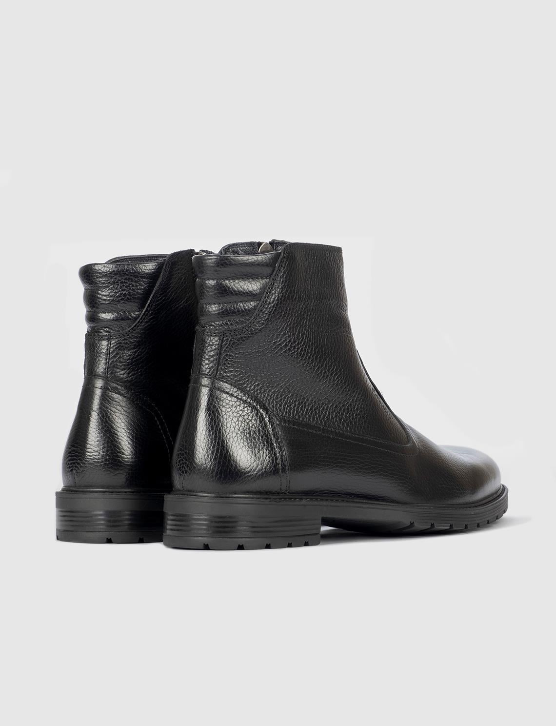 Rubber Sole Genuine Leather Black Men's Casual Boots