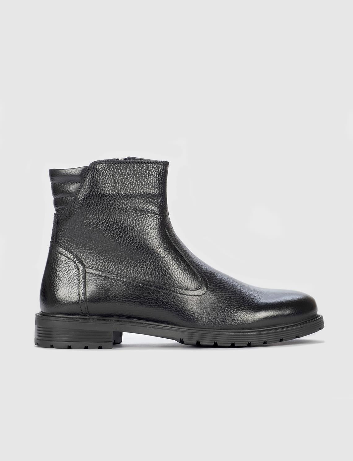 Rubber Sole Genuine Leather Black Men's Casual Boots