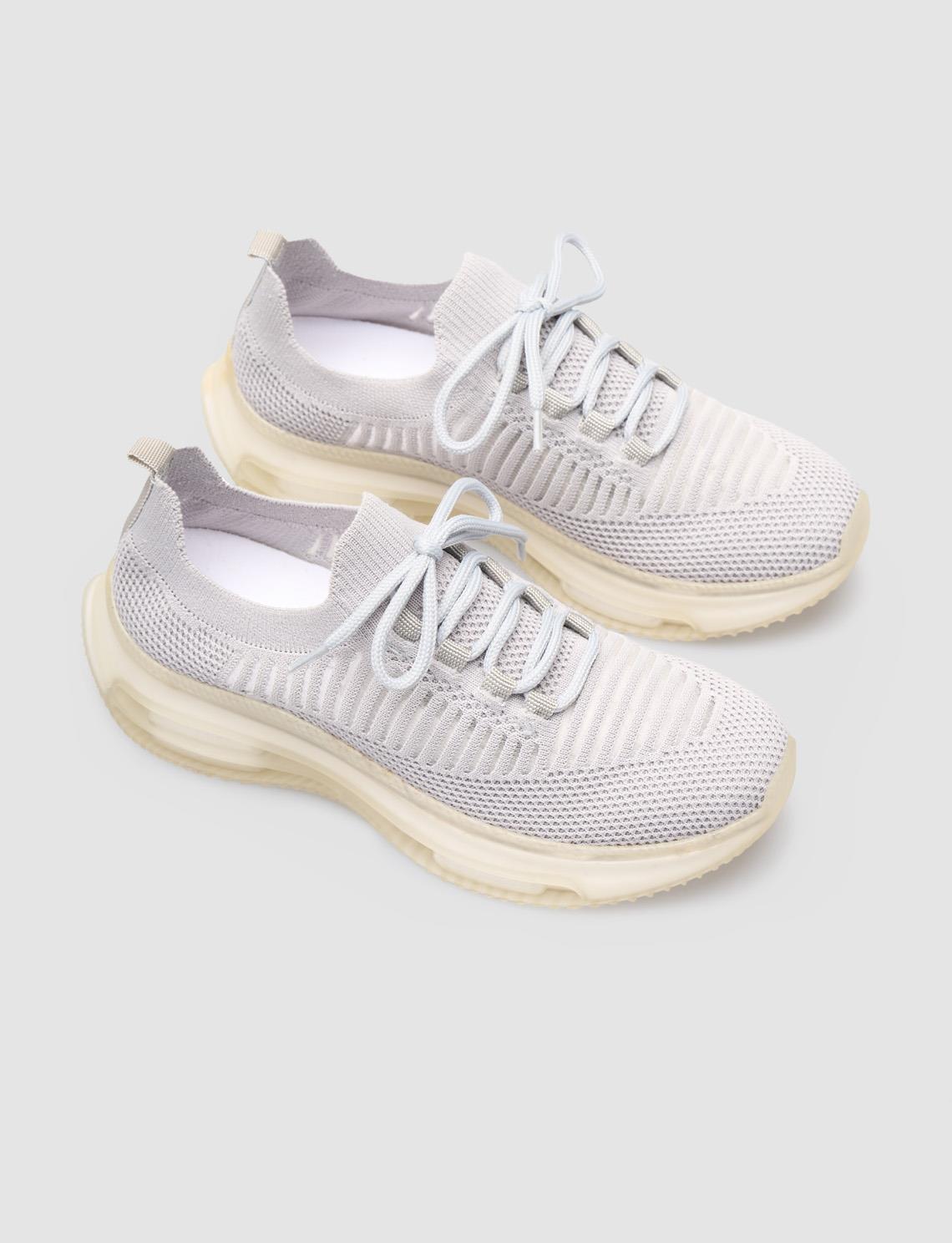 Grey Lace-up Women's Sneaker Sports Shoes with Rubber Sole