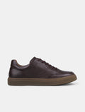 Genuine Leather Brown Lace-up Men's Athletic Shoes with Rubber Sole