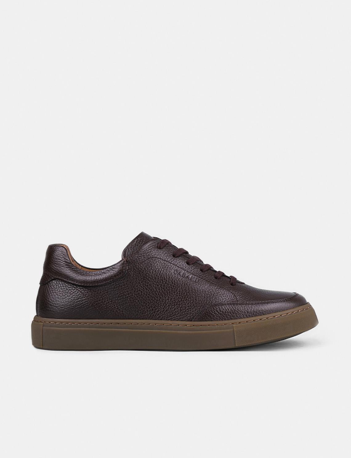 Genuine Leather Brown Lace-up Men's Athletic Shoes with Rubber Sole