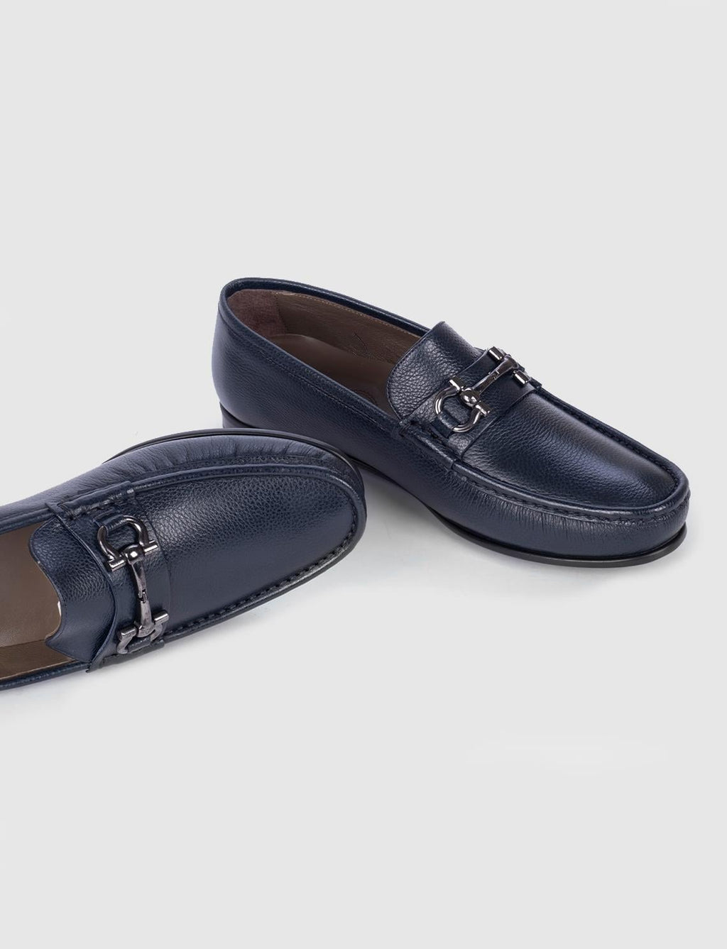 Genuine Leather Navy Blue Men's Loafer Shoes with Rubber Sole