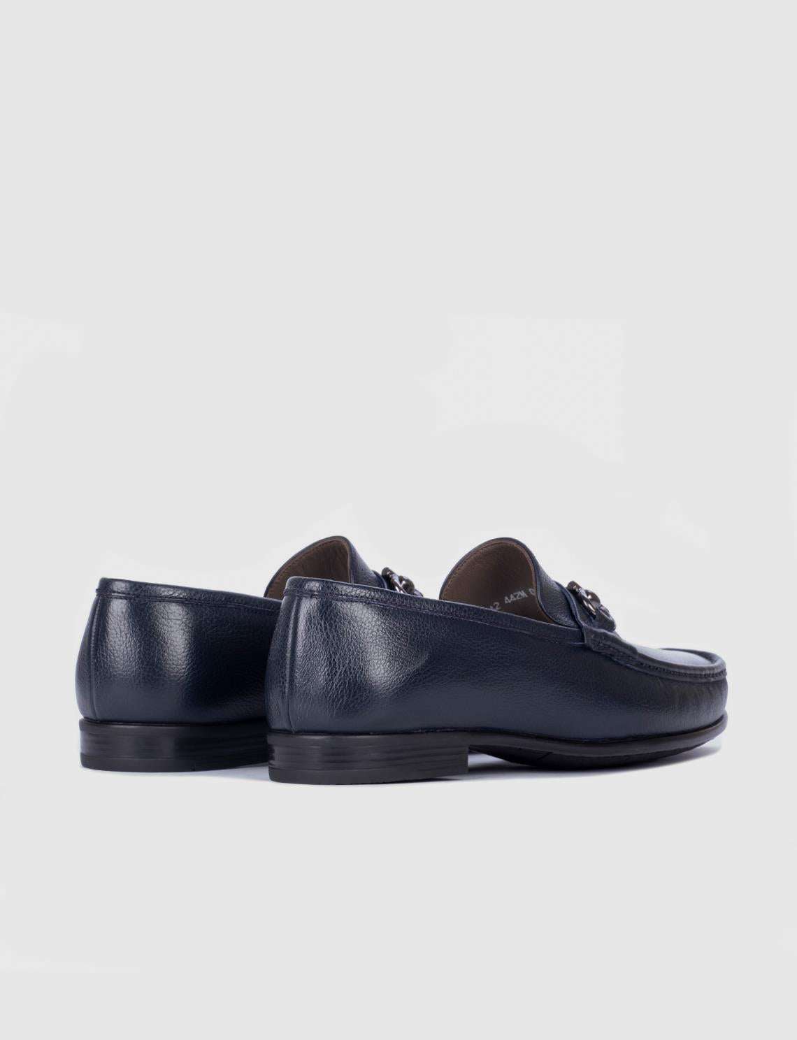Genuine Leather Navy Blue Men's Loafer Shoes with Rubber Sole