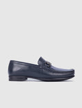 Genuine Leather Navy Blue Men's Loafer Shoes with Rubber Sole