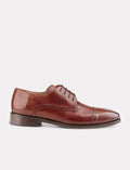 Genuine Leather Men's Classic Shoes with Rubber Sole and Tan Lace-up