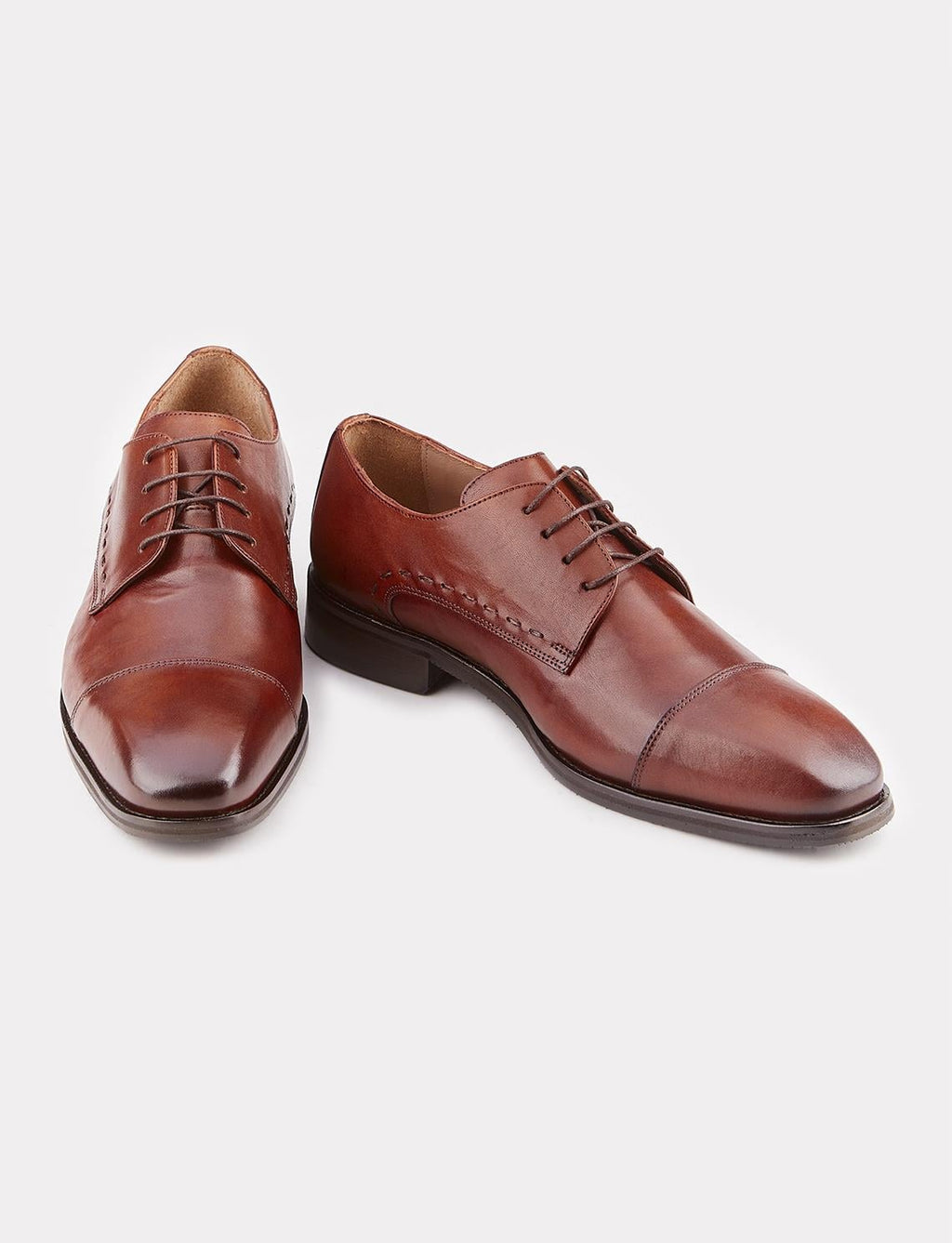 Genuine Leather Men's Classic Shoes with Rubber Sole and Tan Lace-up
