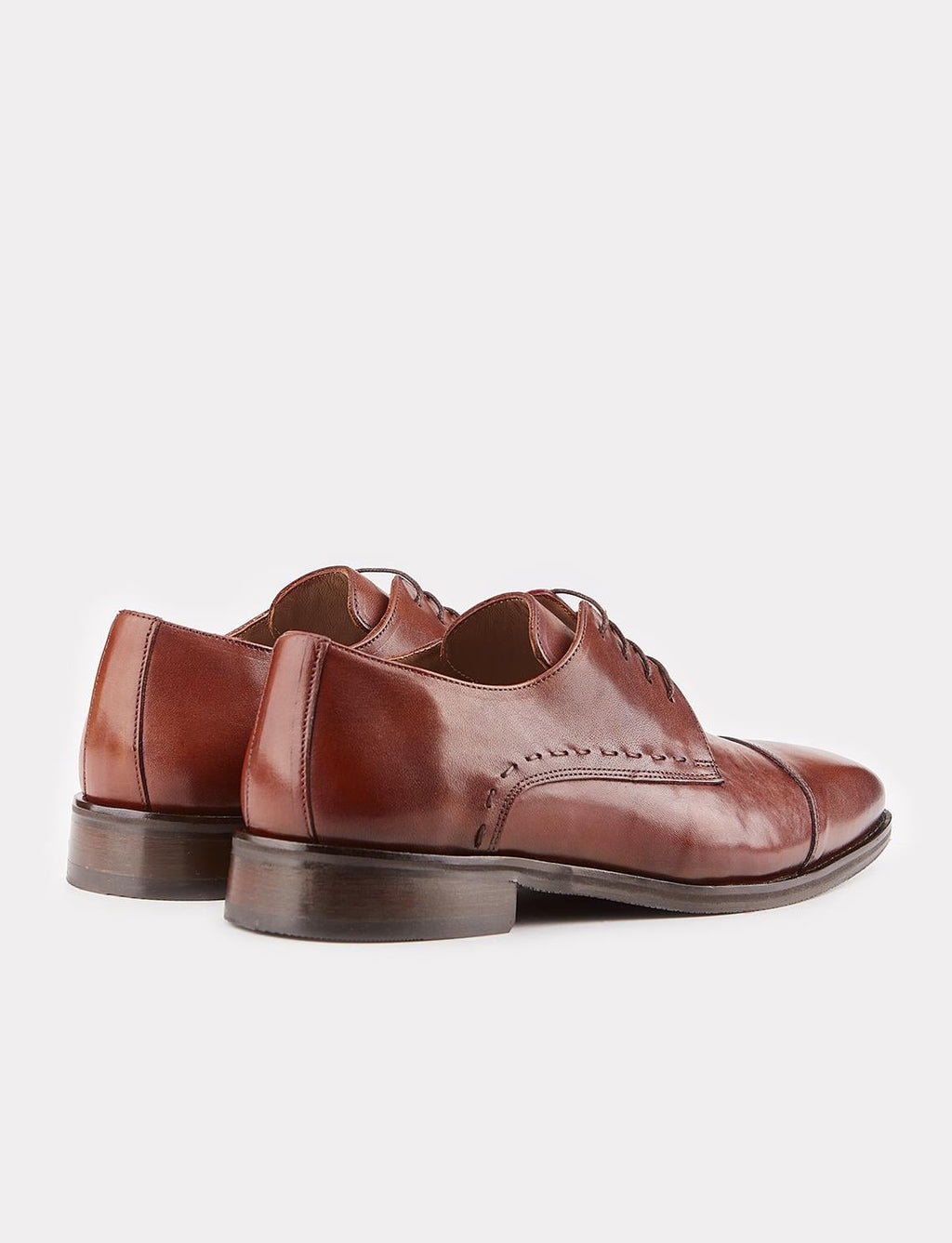 Genuine Leather Men's Classic Shoes with Rubber Sole and Tan Lace-up