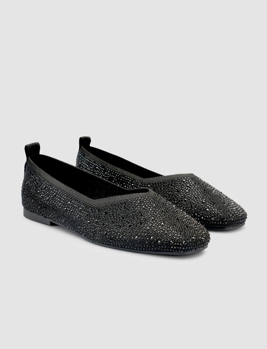 Fabric Embellished Black Women's Ballet Flats