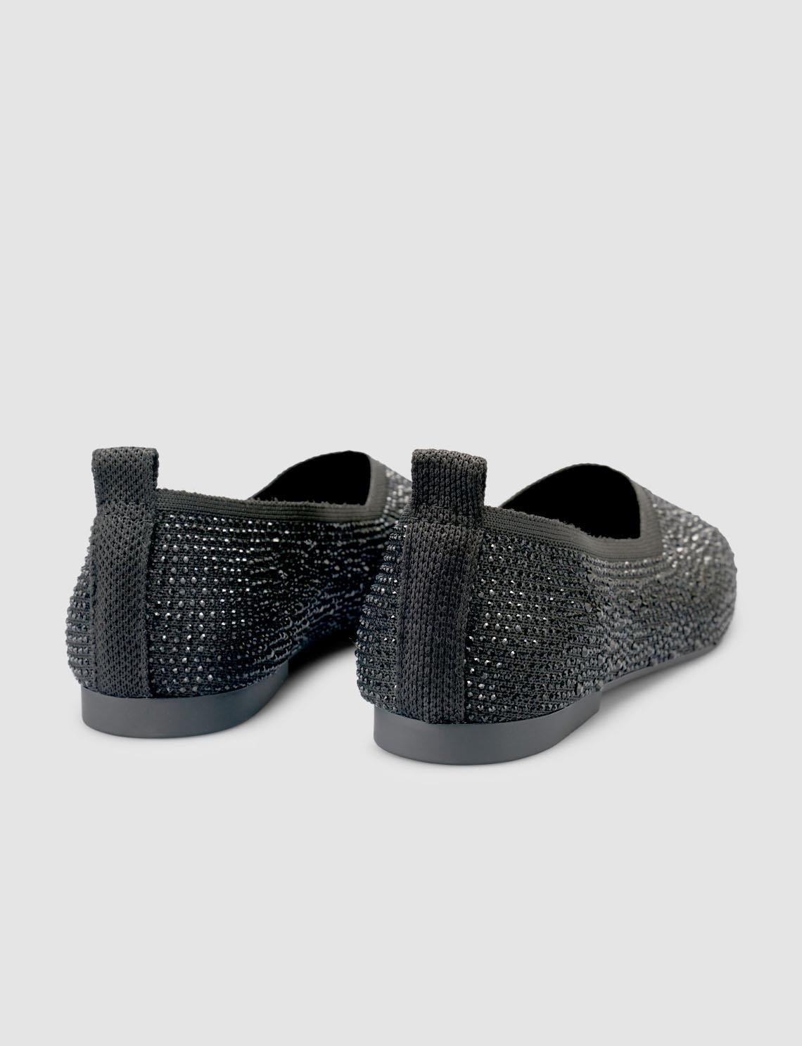 Fabric Embellished Black Women's Ballet Flats