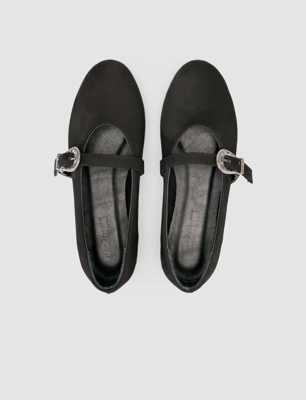 Suede-Look Black Women's Ballet Flats with Buckle Detail
