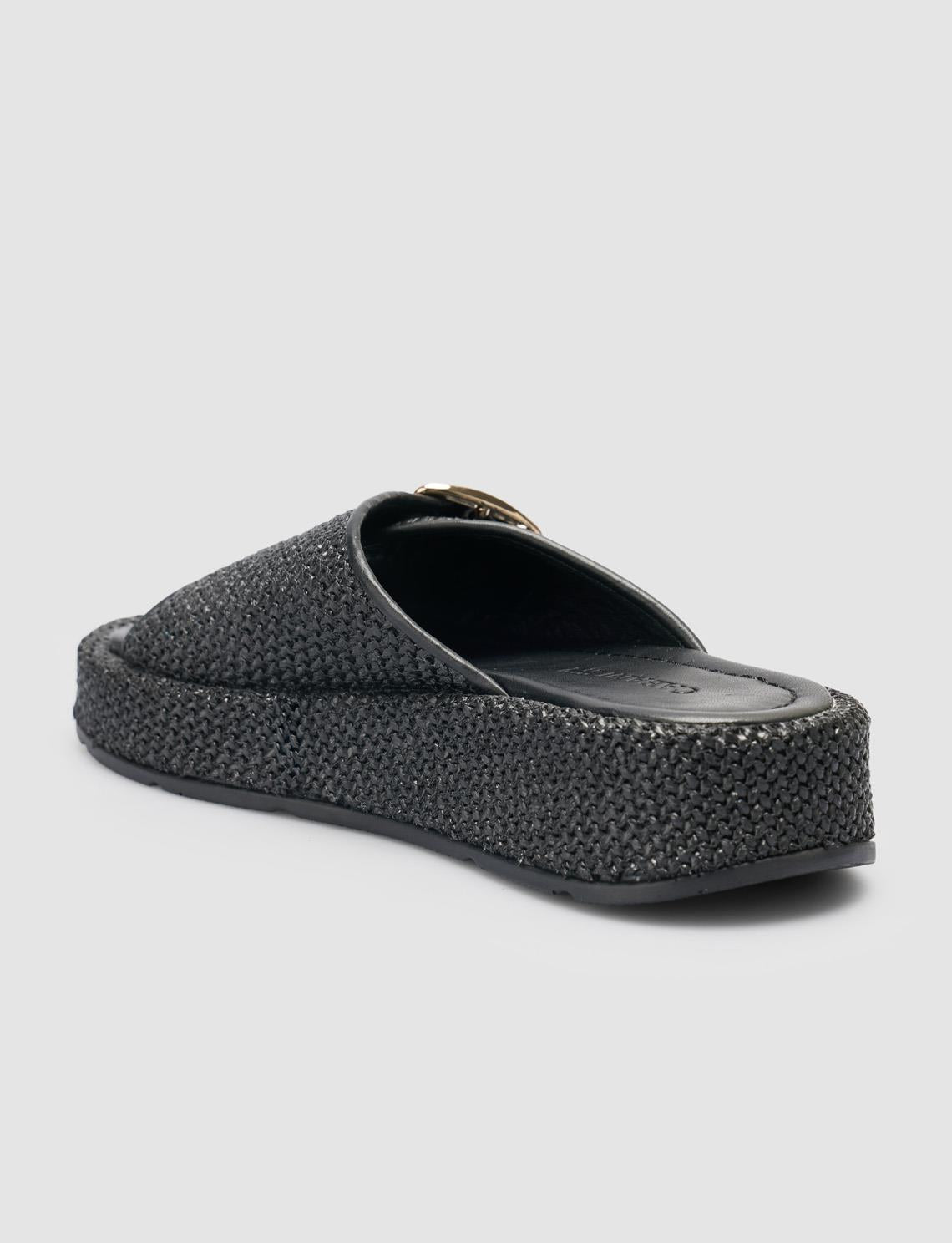Black Women's Slippers with Woven Details