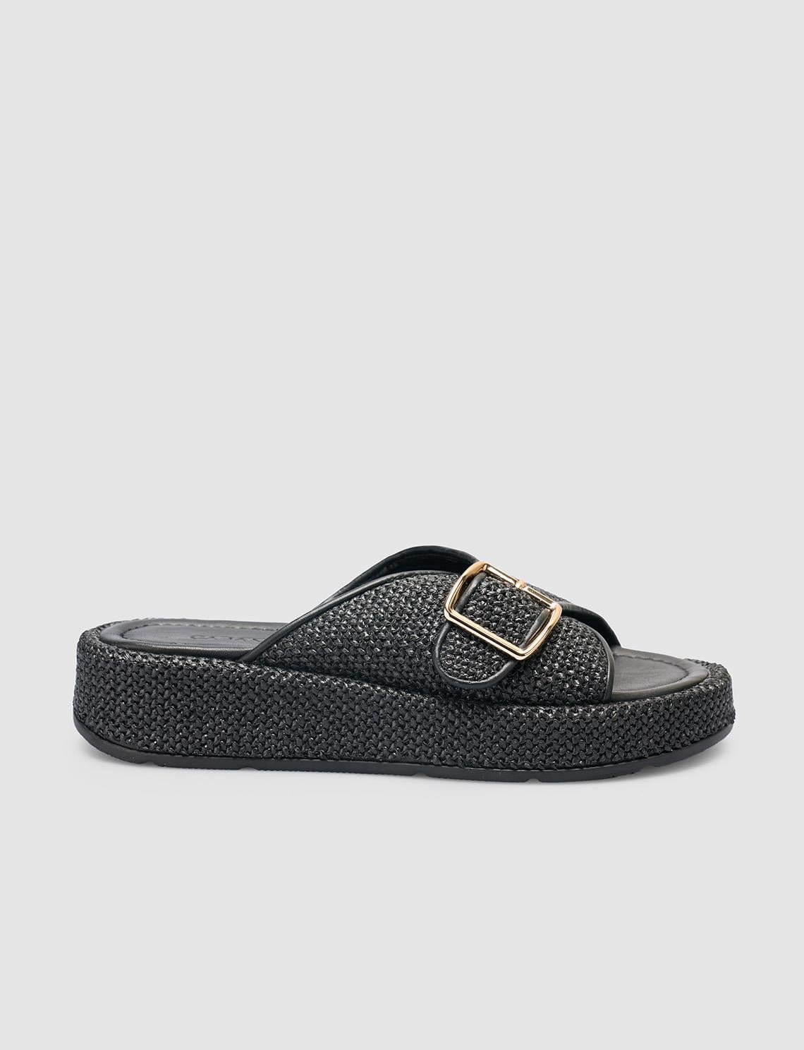 Black Women's Slippers with Woven Details