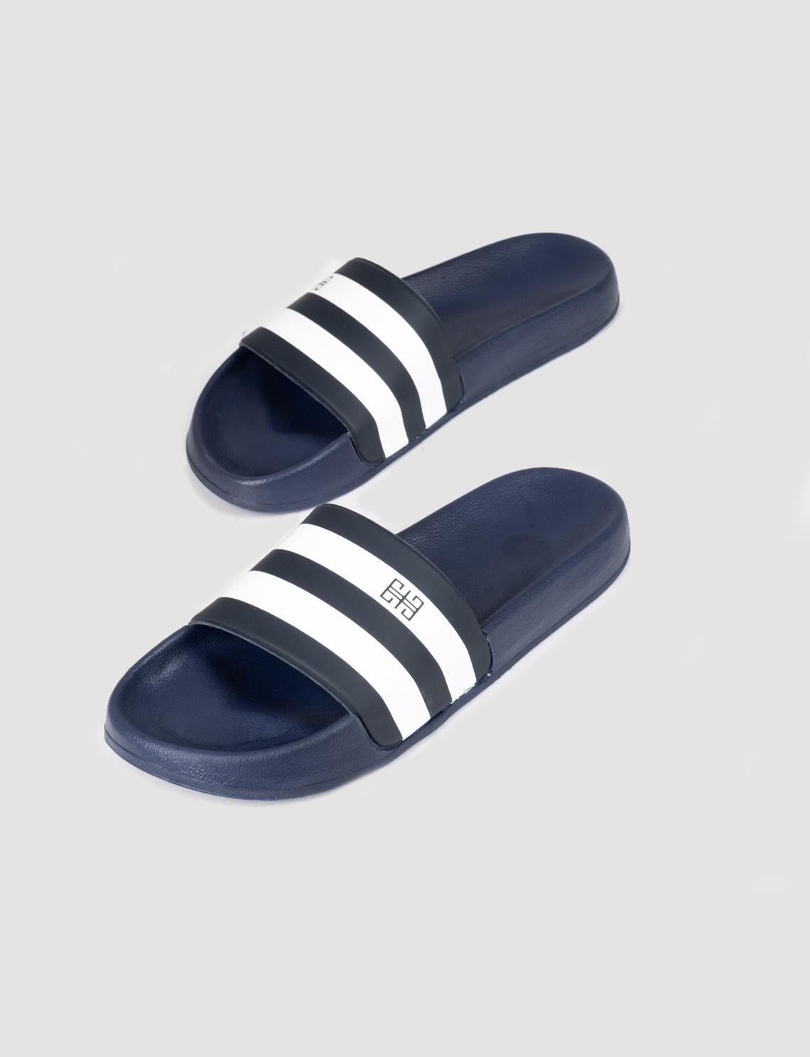 Navy Blue and White Rubber Sole Men's Slippers