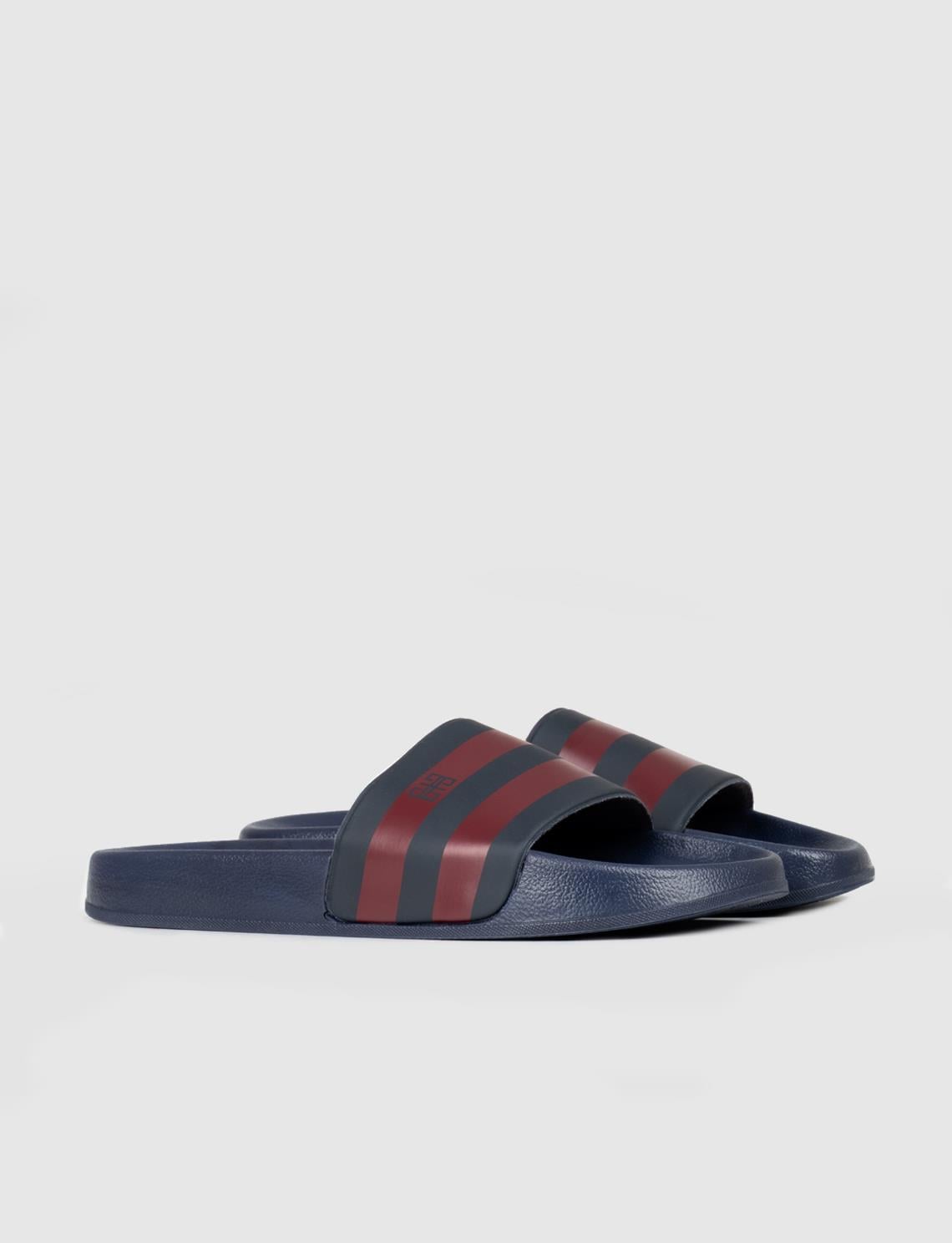 Navy Blue - Burgundy Rubber Sole Men's Slippers