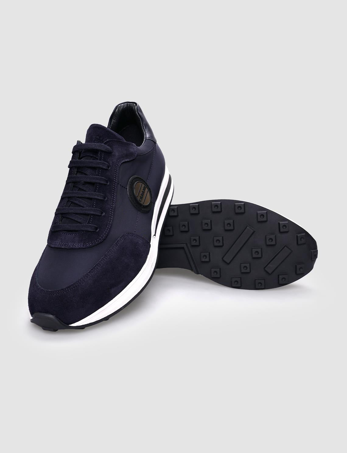 Navy Blue Knitted Lace-up Men's Athletic Shoes