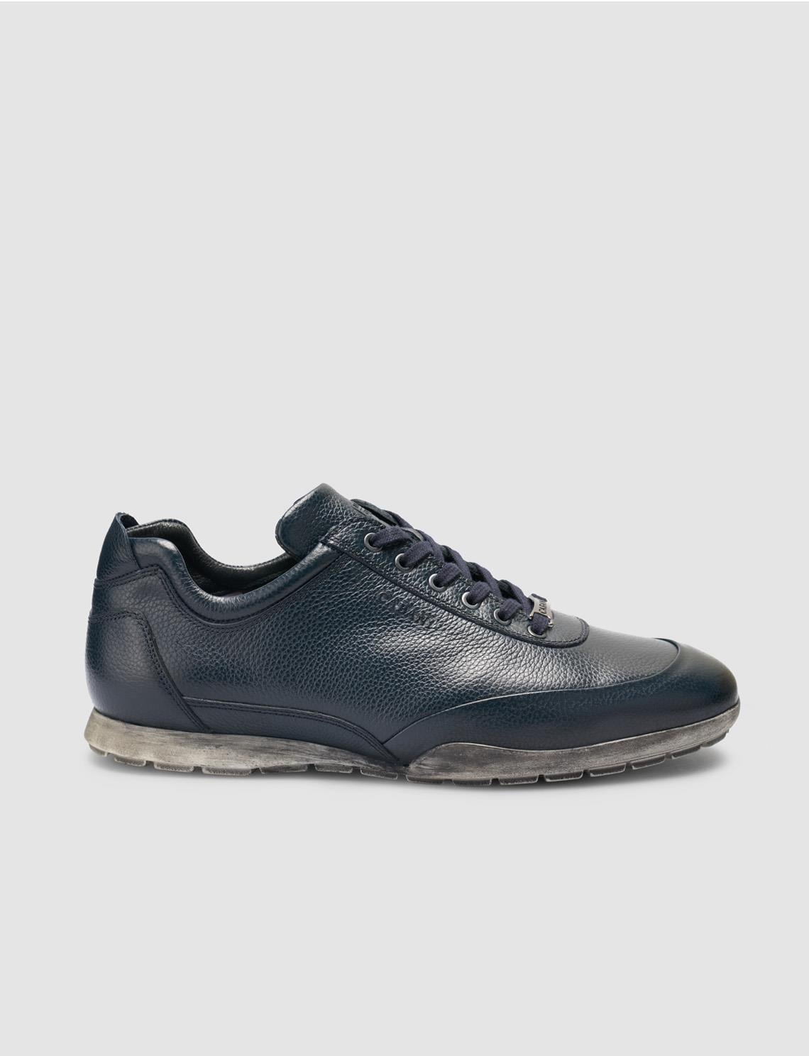 100% Genuine Leather Navy Blue Lace-up Men's Casual Shoes