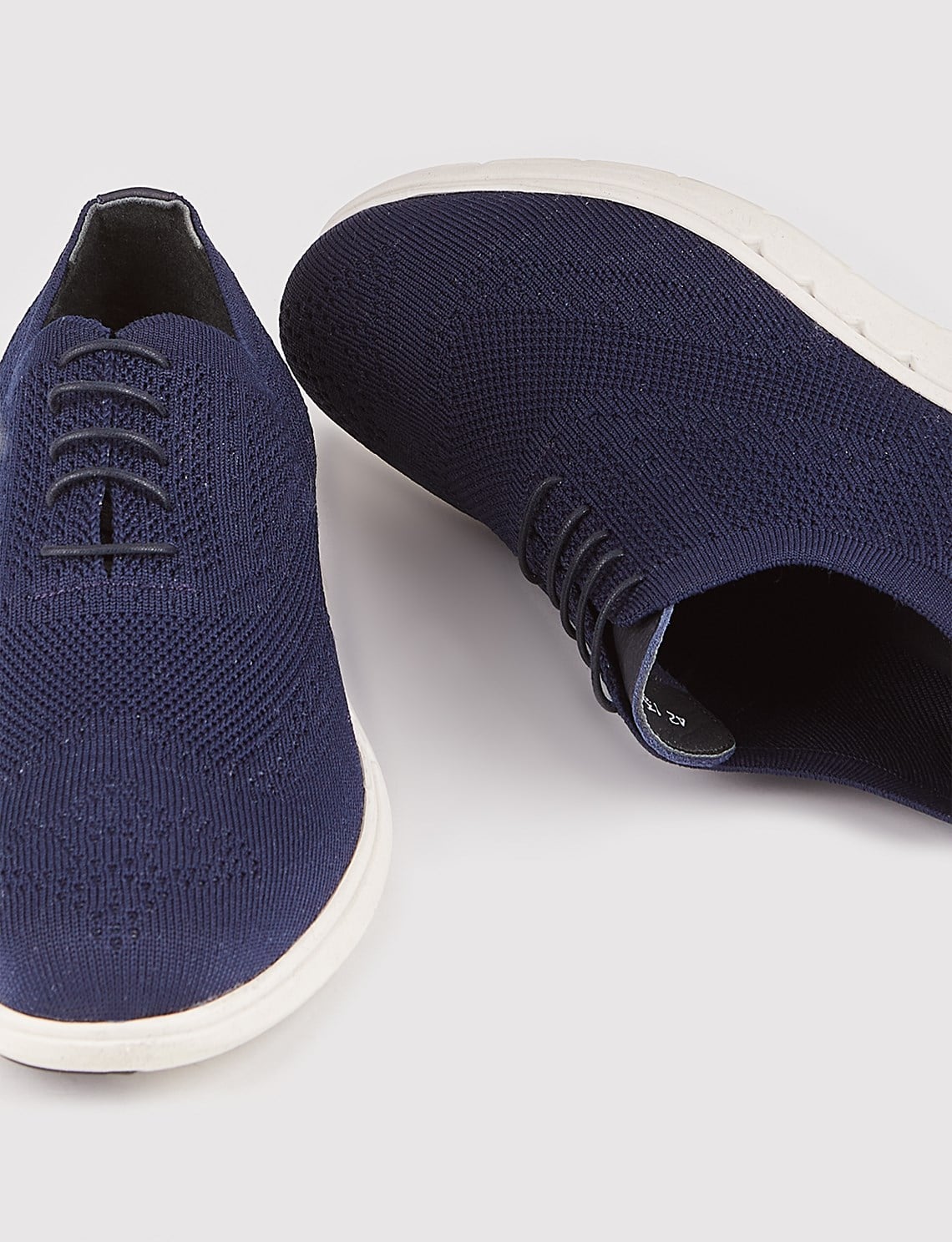 Knitted Leather Navy Blue Lace-up Men's Casual Shoes