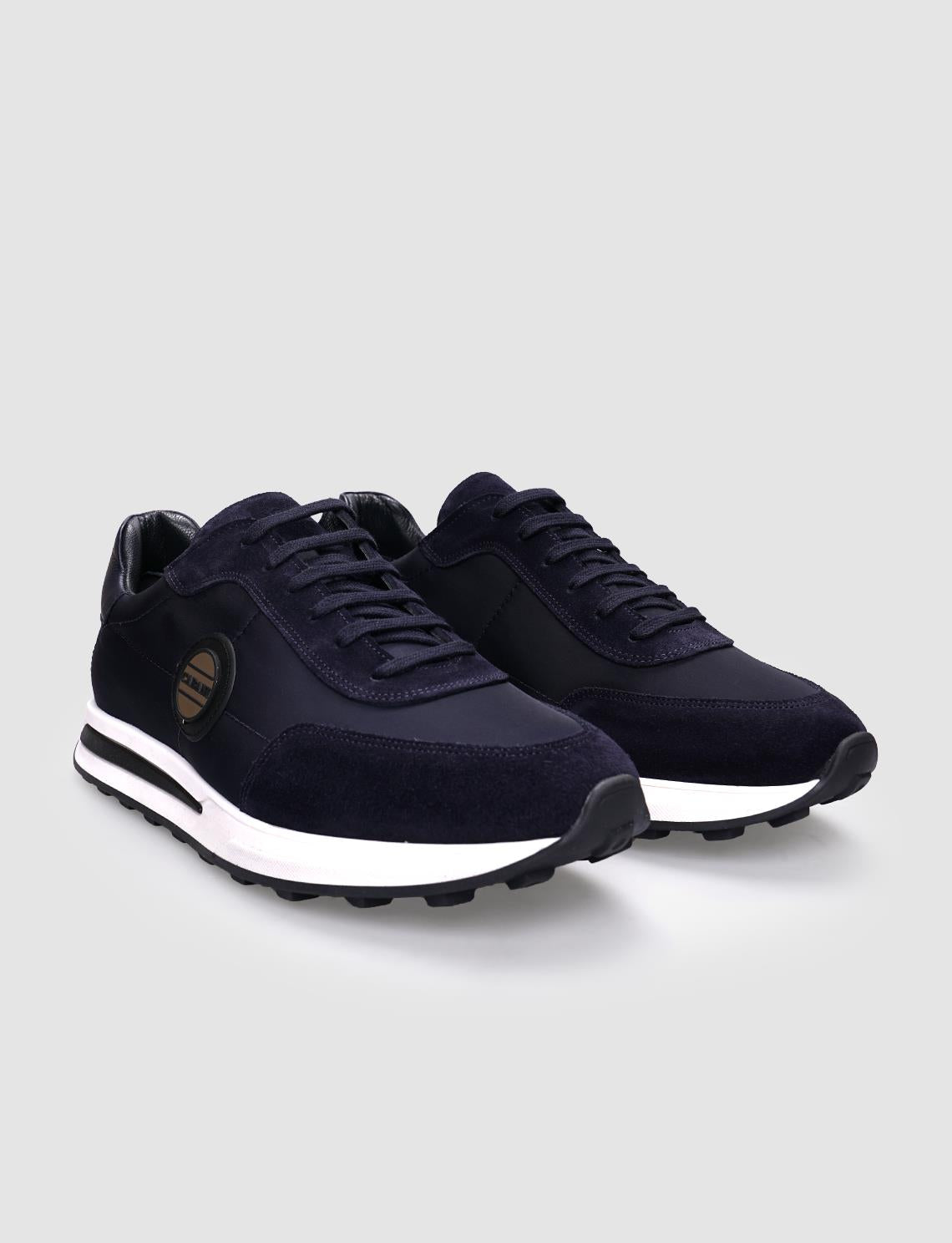 Navy Blue Knitted Lace-up Men's Athletic Shoes