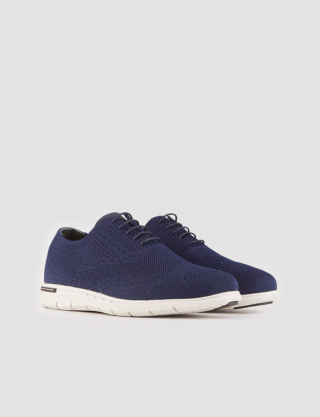 Knitted Leather Navy Blue Lace-up Men's Casual Shoes