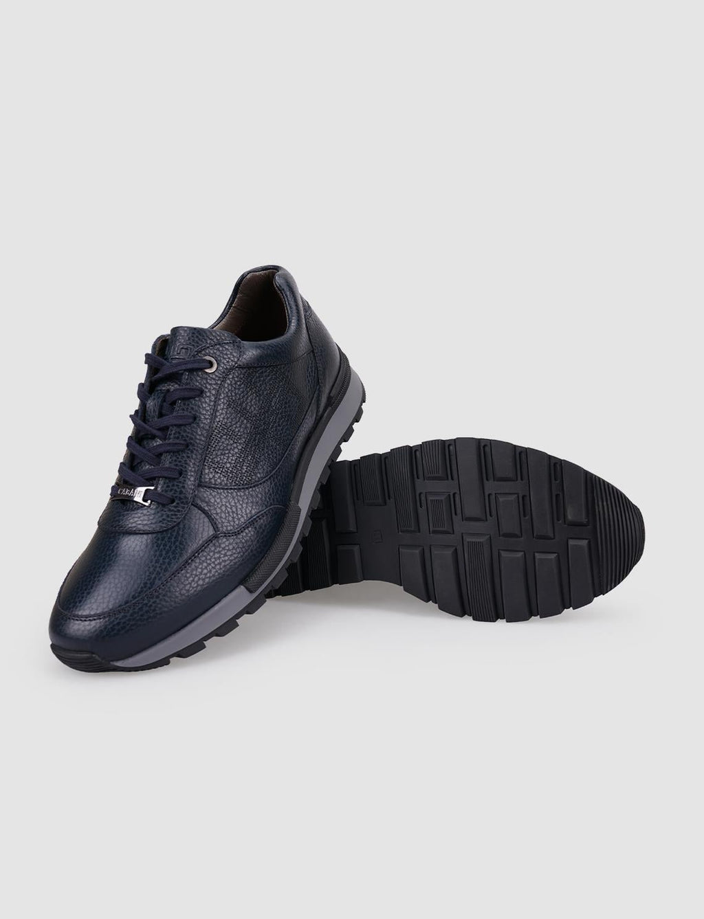 100% Genuine Leather Navy Blue Lace-up Men's Athletic Shoes
