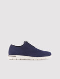 Knitted Leather Navy Blue Lace-up Men's Casual Shoes