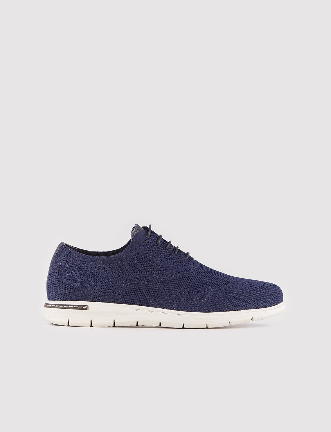 Knitted Leather Navy Blue Lace-up Men's Casual Shoes