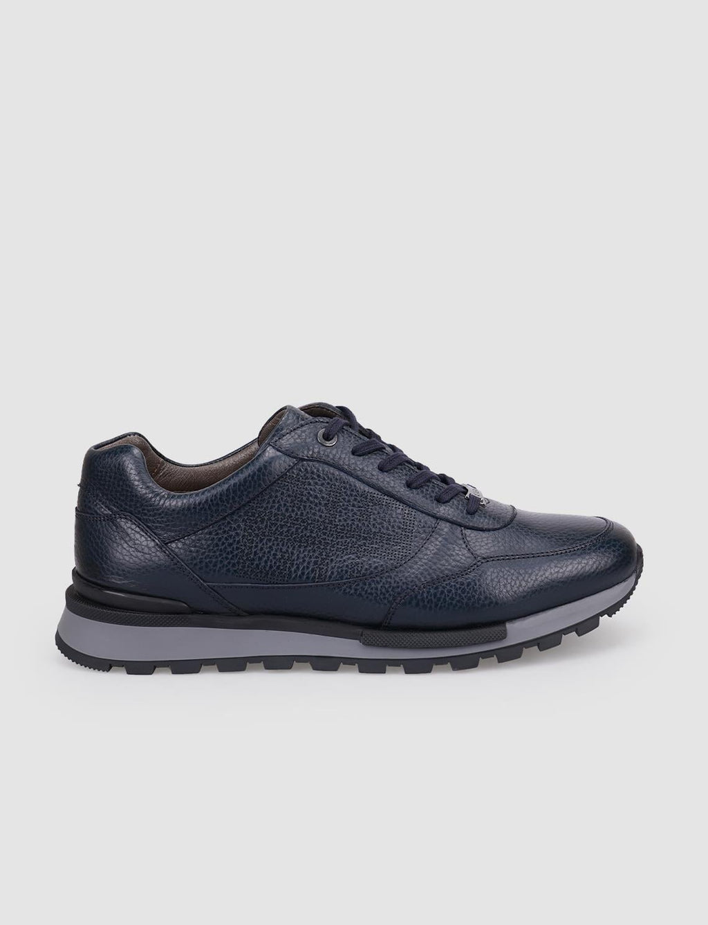 100% Genuine Leather Navy Blue Lace-up Men's Athletic Shoes