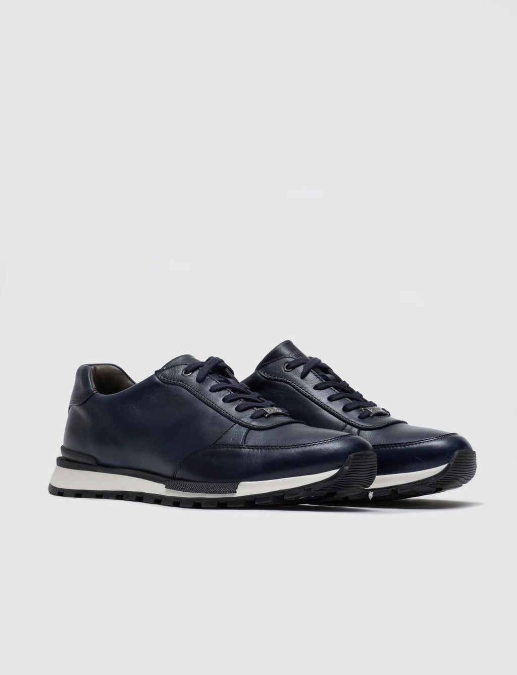 Navy Blue Genuine Leather Lace-up Men's Athletic Shoes