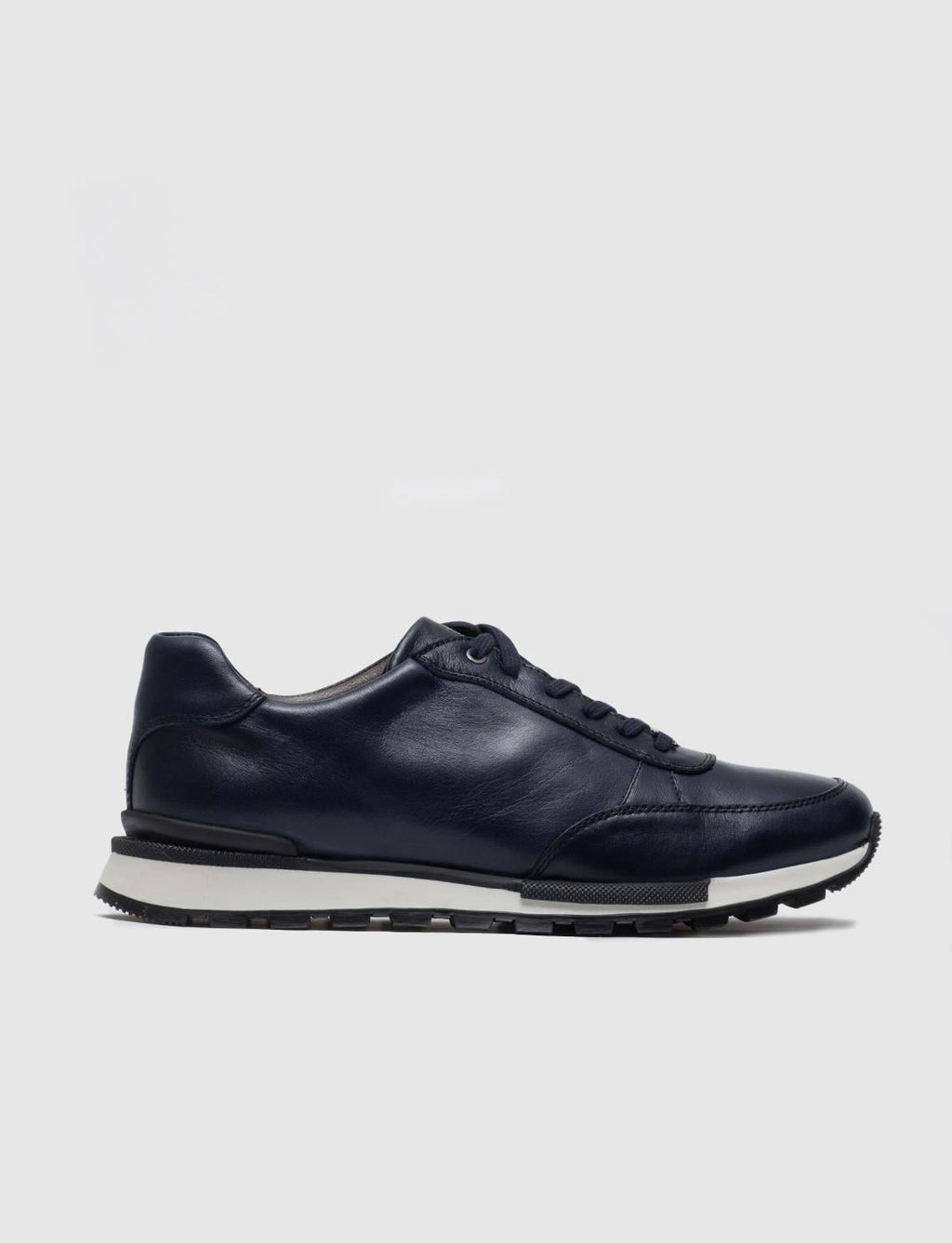 Navy Blue Genuine Leather Lace-up Men's Athletic Shoes