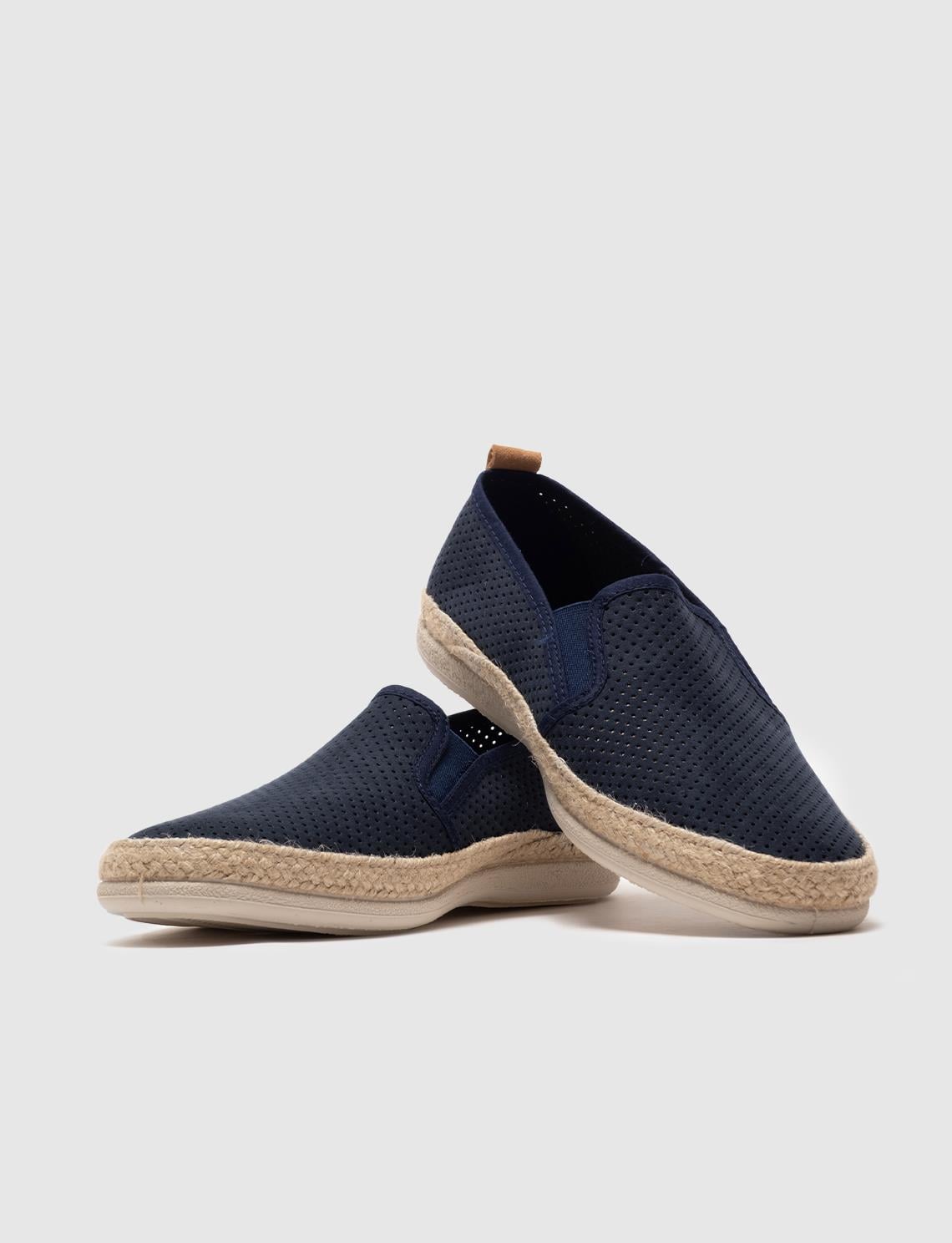Navy Blue Men's Casual Shoes with Woven Details