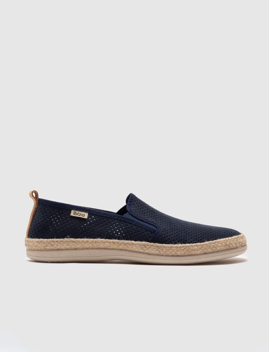 Navy Blue Men's Casual Shoes with Woven Details